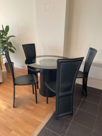 great-condition-modern-black-glass-dining-table-with-4-chairs-big-0